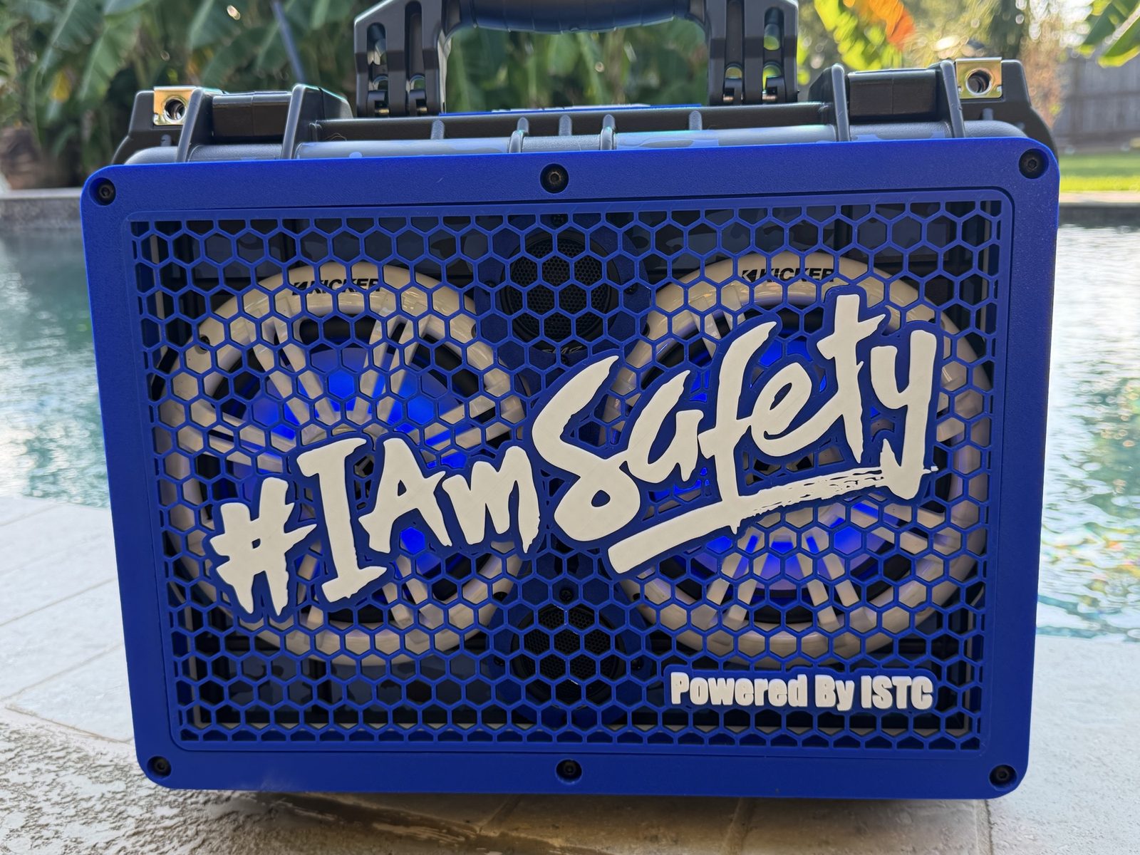 #IAmSafety boom box front grill with blue LED lighting on