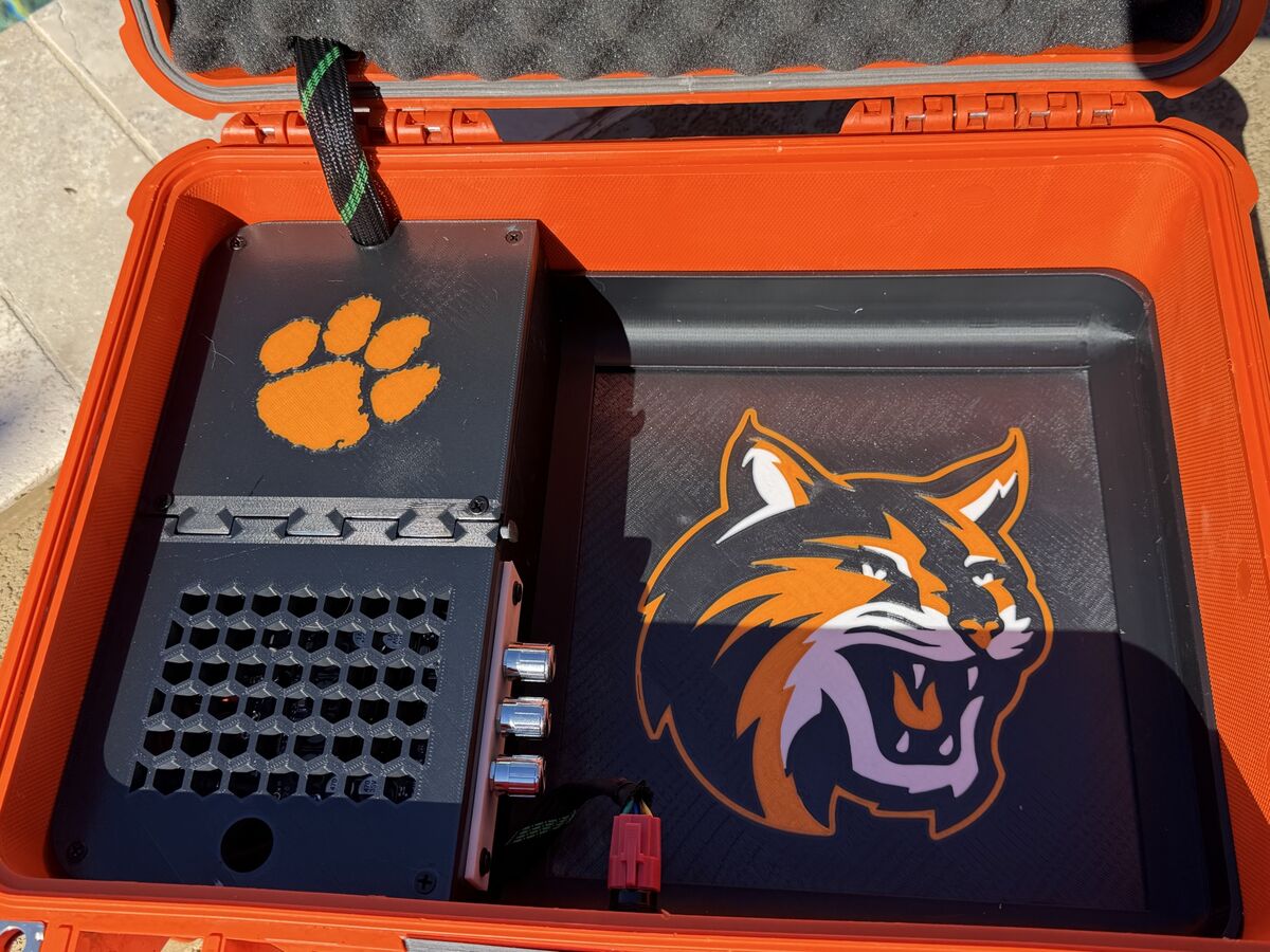 Interior mascot artwork and amp housing