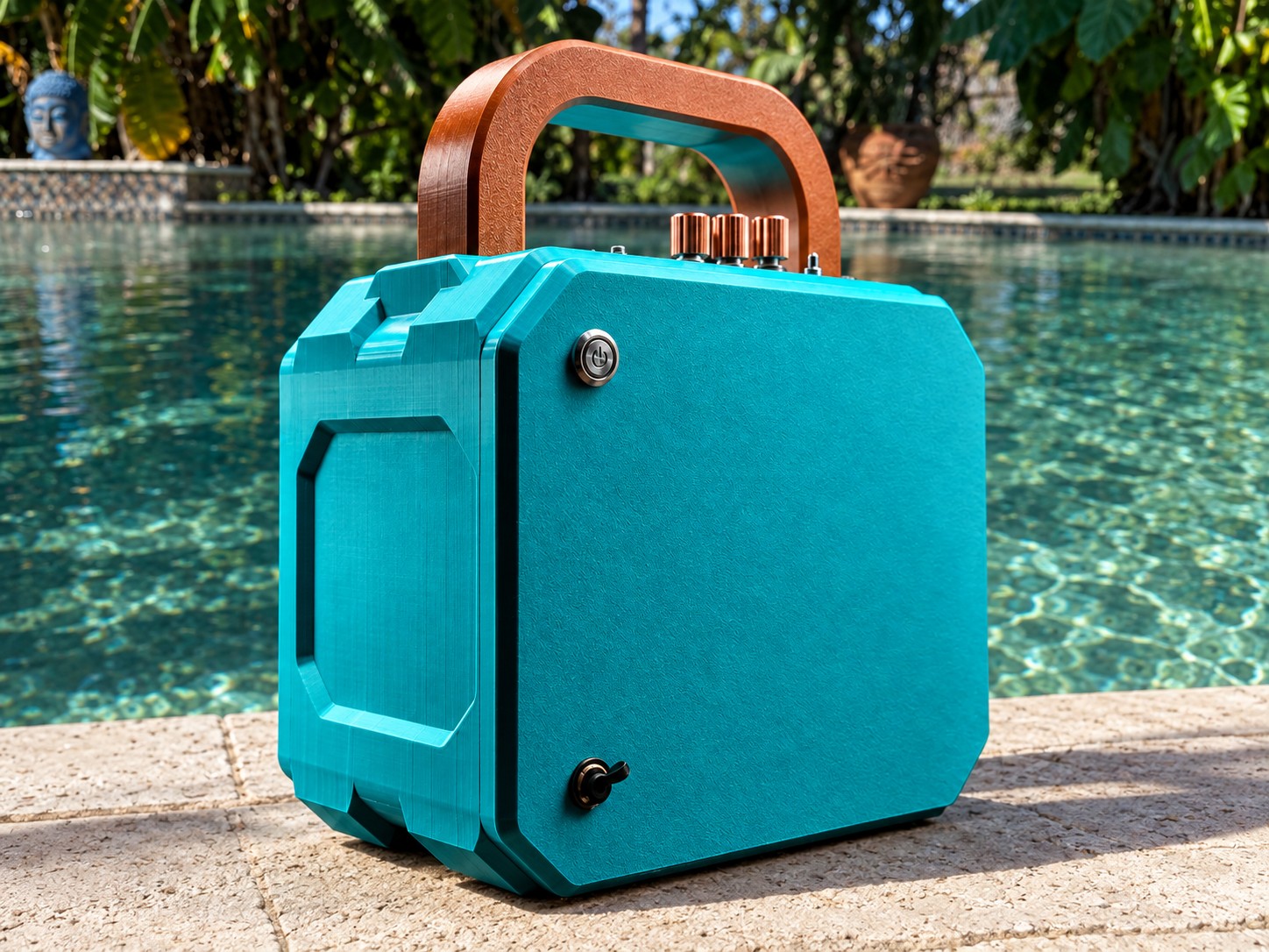 Dock Box rear view showing back panel and power button